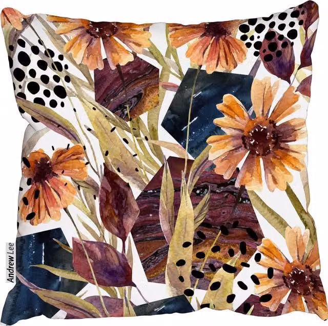 Benjamin Tate Design LTD Autumn Watercolor Leaves Square Cushion, Orange, W/D/H: 60 x 60 x 1 cm