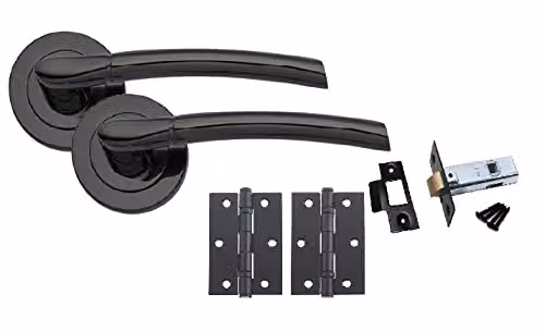 Golden Grace Indiana Door Handles with Latch and Hinges, Black Nickel, 64mm – 2
