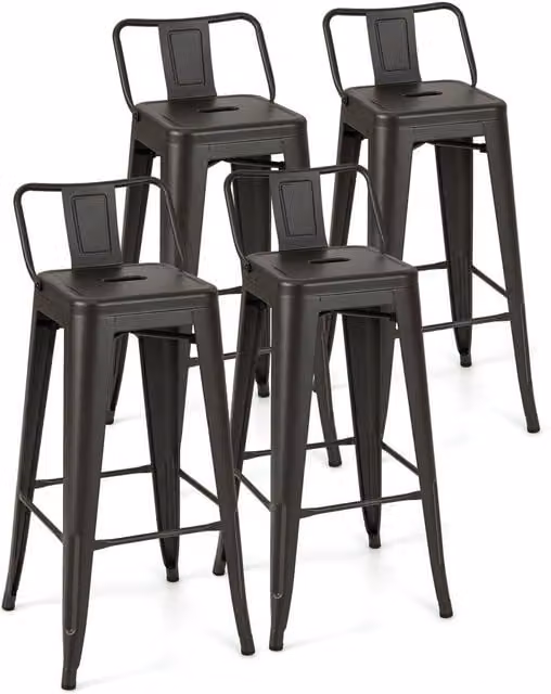 Costway Set of 4 Stackable Industrial Metal Bar Stools in Dark Green and Black