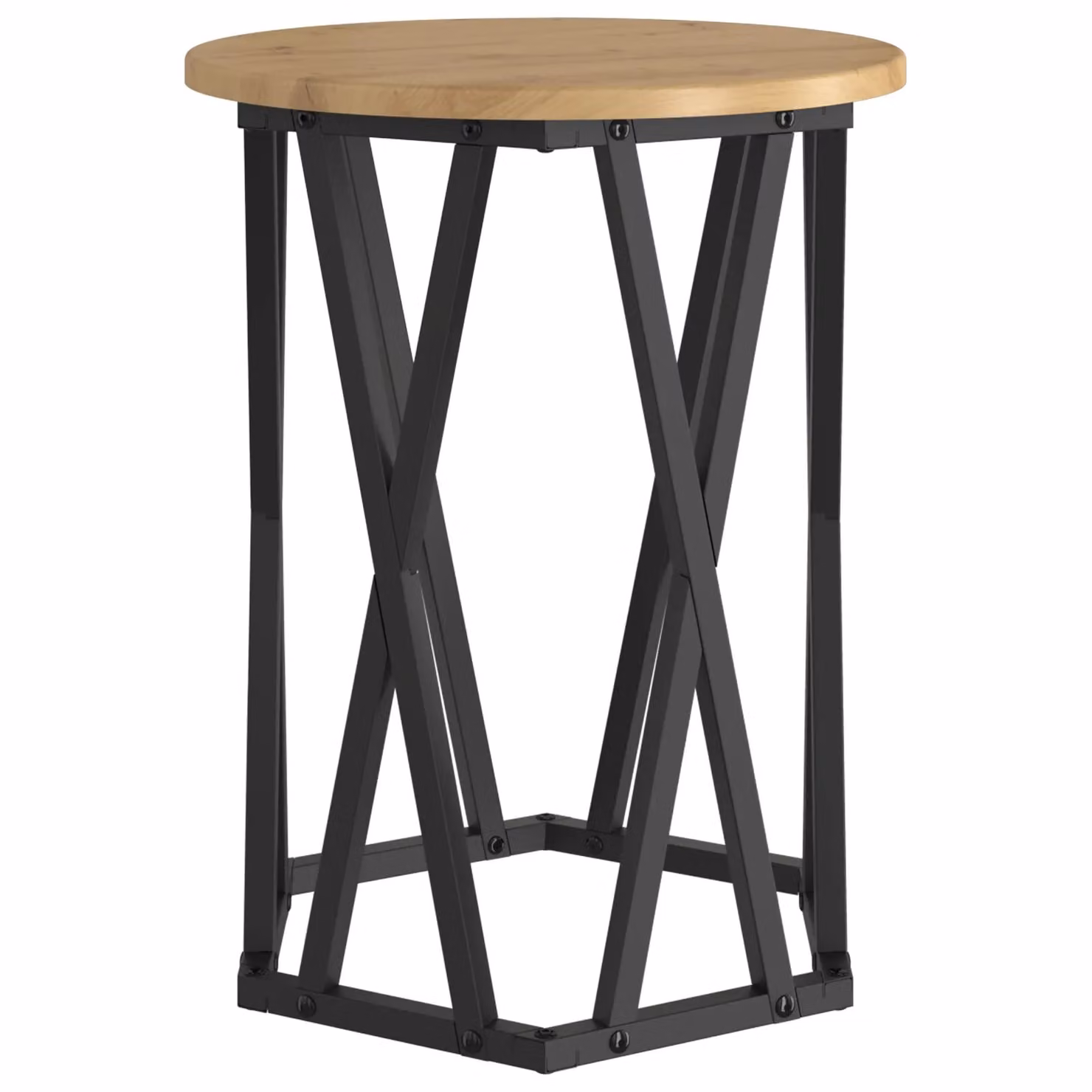 Berkfield Home Artisan Round Industrial Coffee Table in Brown Oak and Metal – 4