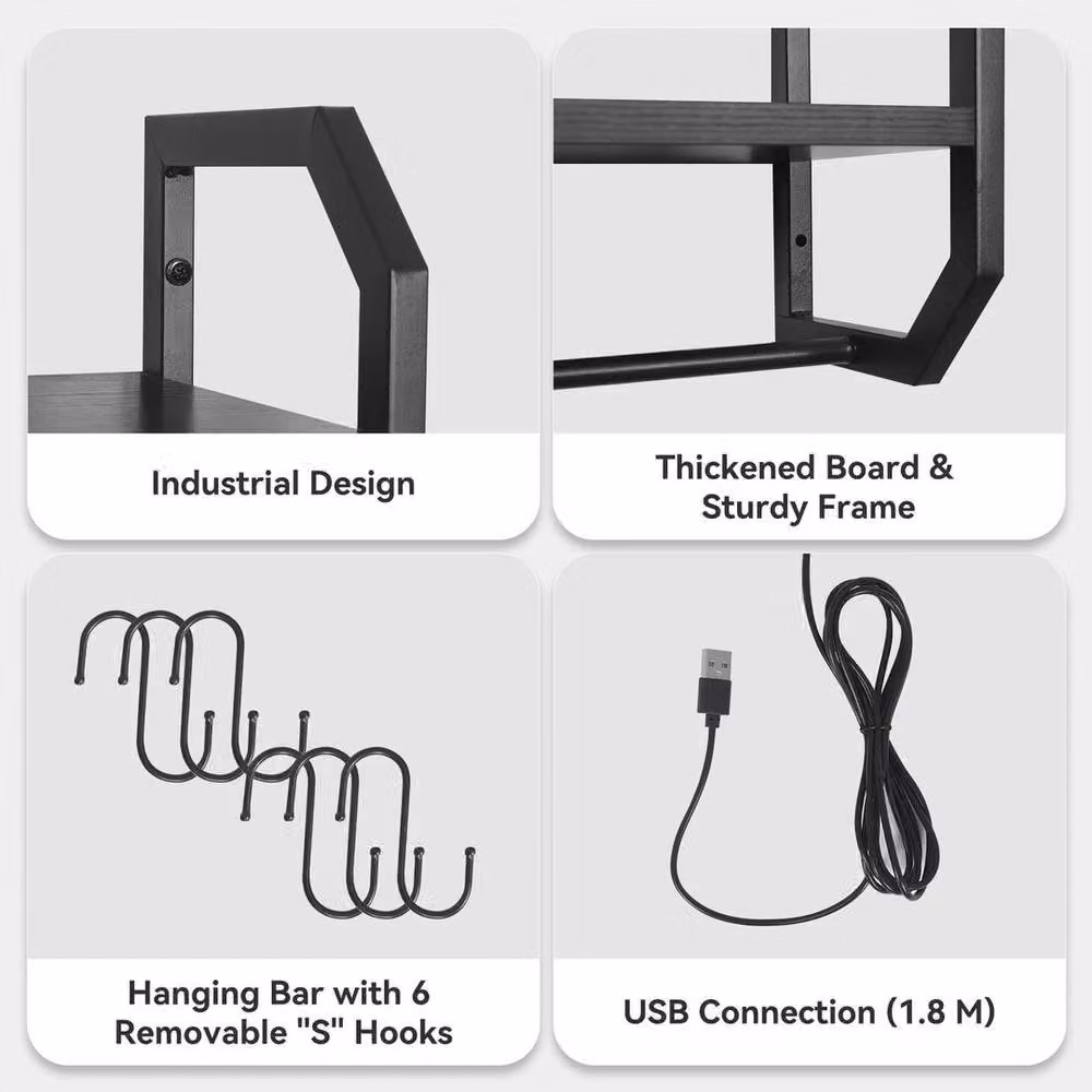 FLAVORA RGB Light Gaming Storage Rack, Wall Mounted Floating Shelf in Black, W: 100 cm, D: 15 cm – 3