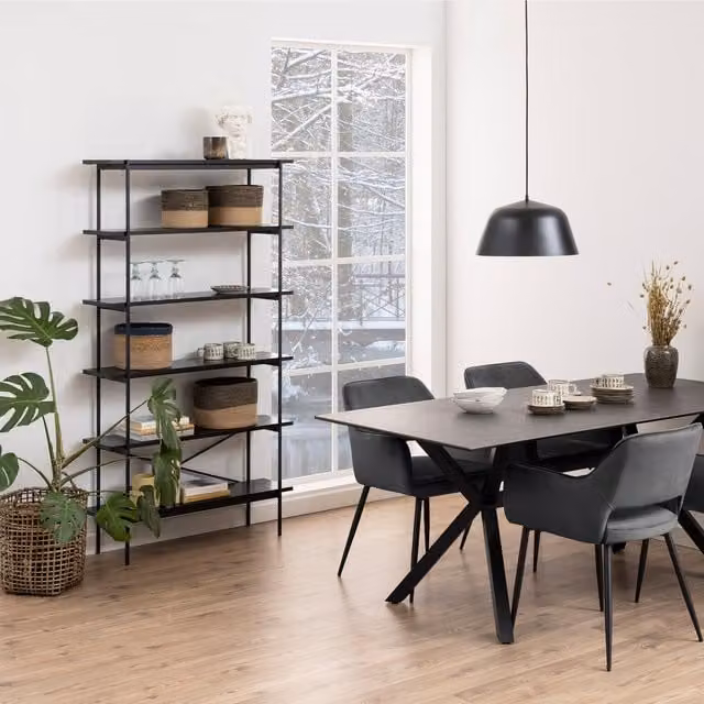 Furniture To Go Angus Bookcase with 5 Shelves in Black Ash and Metal