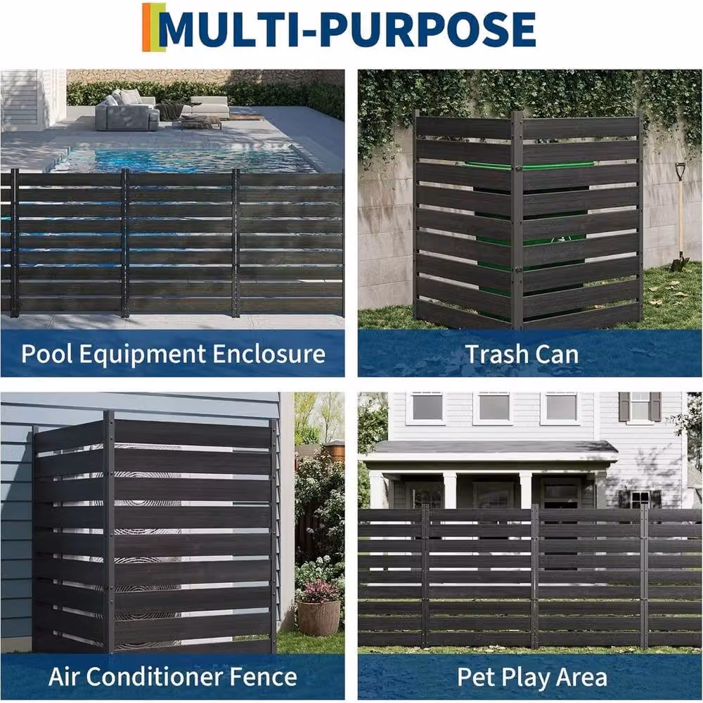 VOGREX 2 Panel Black Wood Privacy Screen for Trash Cans and Air Conditioners – 6