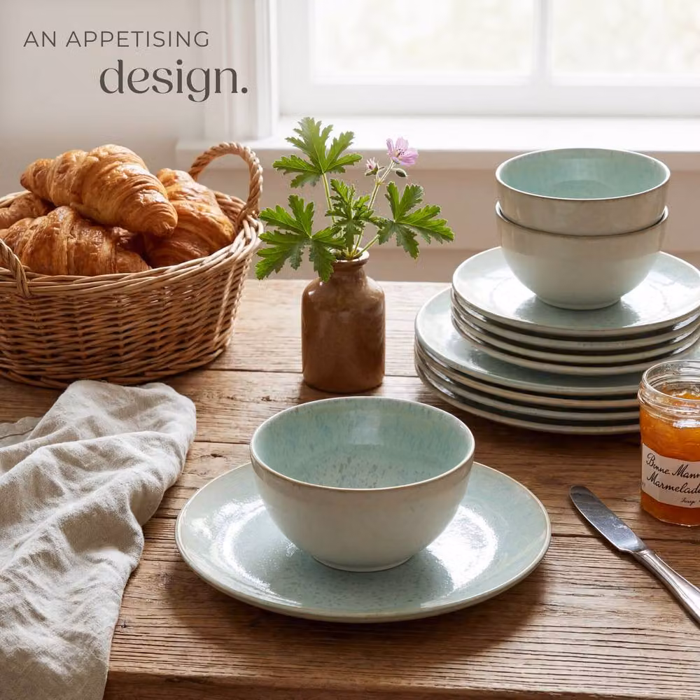 tectake Mare Glazed Stoneware Dinner Set for 6 People in Green – 6