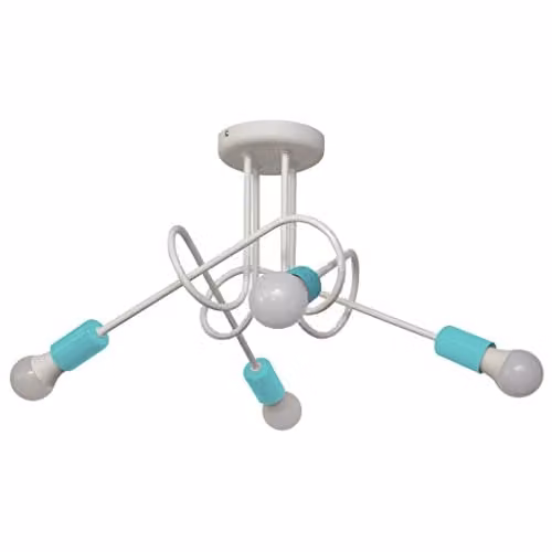 Netlighting Oxford Multi Arm Semi Flush Ceiling Light in White and Turquoise, Diameter: 44 cm