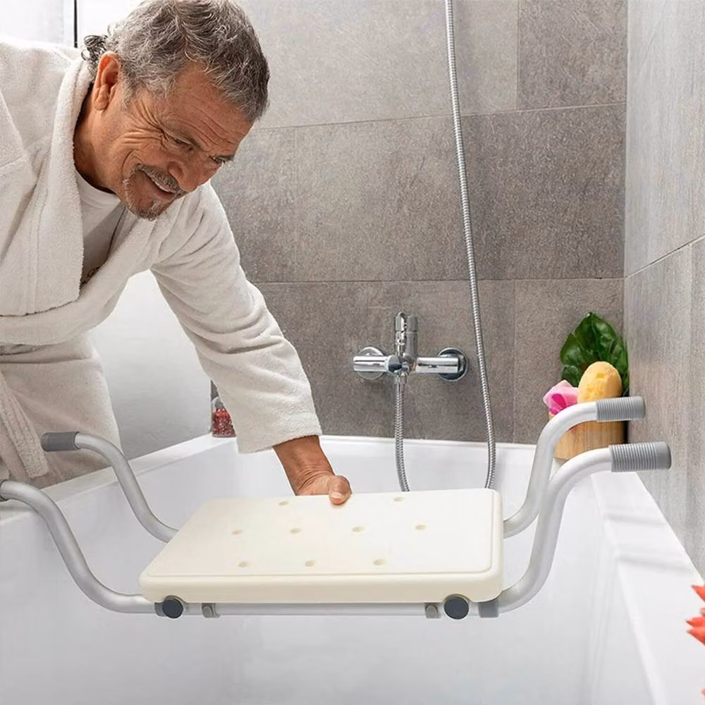 NESTLUNE Suspended Bath Seat and Elderly Bath Board in Silver and White – 2