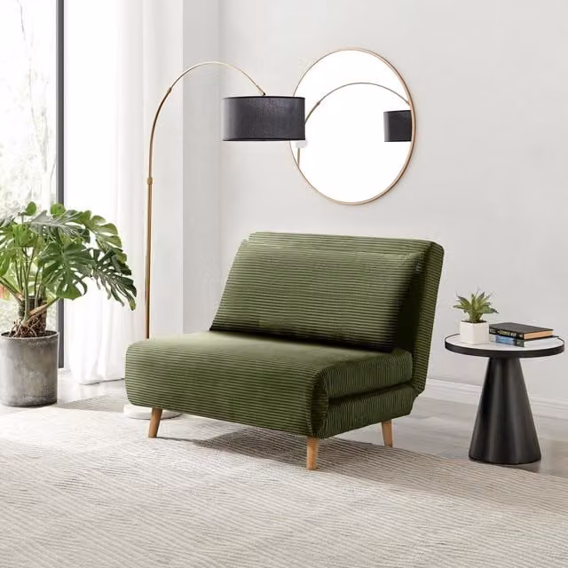 Furniturebox Bobby Green Single Folding Sofa Bed Chair in Green Corduroy