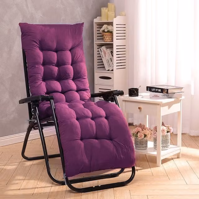 Livingandhome Purple Outdoor Patio Lounge Recliner Chair Cushion Seat Pad with Non-Slip Cotton Fabric and Hook-and-Loop Fastening