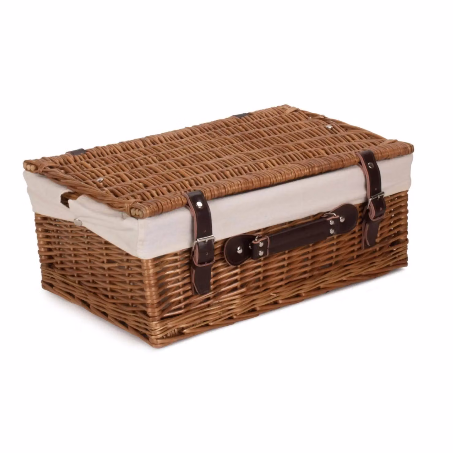 Red Hamper Double Steamed Wicker Picnic Basket with White Cotton Lining, 46 cm – 2