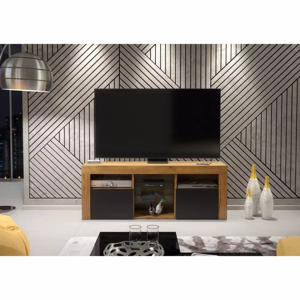 Mex Furniture LTD Pulse TV Unit in Dark Oak and Black Matt, W: 145 cm, D: 35 cm, H: 53 cm – 3