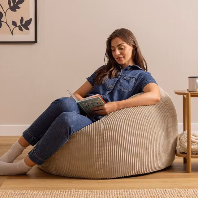 icon Kingston Large Classic Corduroy Bean Bag in Beige with EPS Polystyrene Filling – 1