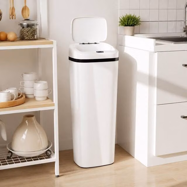 STILVORA 50L Sensor Bin in White Stainless Steel