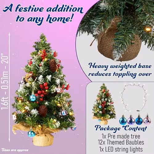 Disney Stitch Tabletop Christmas Tree with 12 Baubles and Pre-lit LED White String Lights in Multi Colour – 6