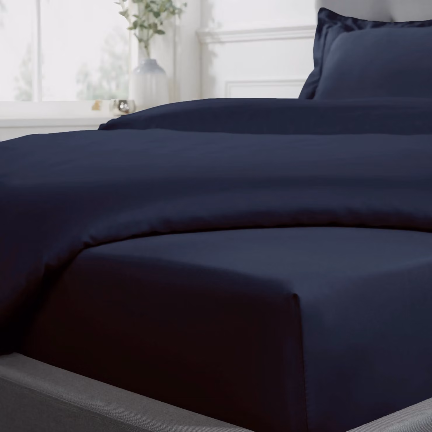 Smart Living Luxury 300 Thread Count 100% Cotton Sateen Anti-Allergy Pillowcase Set, Navy Blue, W: 50 cm x L: 75 cm – 2