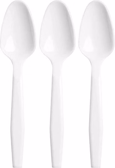 ECONX 50 Pack Heavy Duty Reusable White Plastic Disposable Spoons – 1