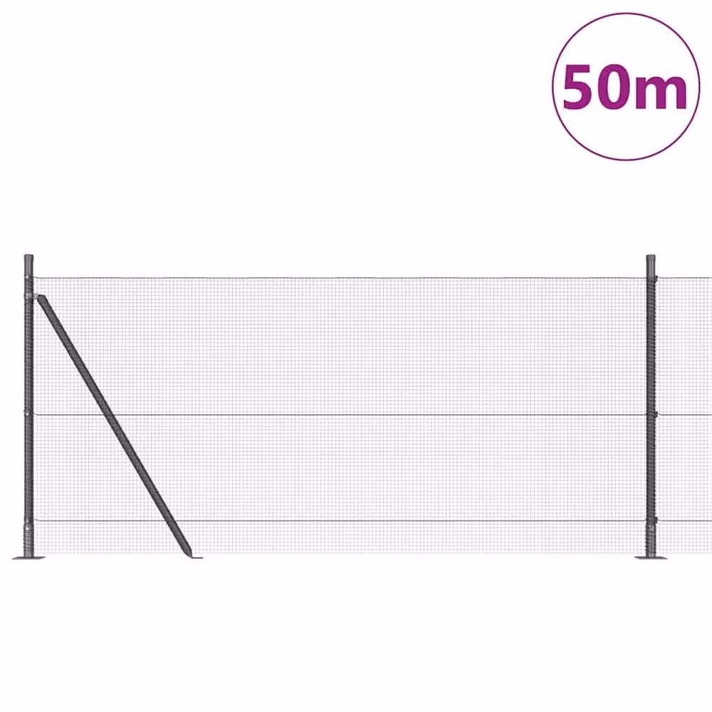 Berkfield Home Grey Steel Welded Wire Fence with 13 Flanged Posts, 1 x 50 m – 3