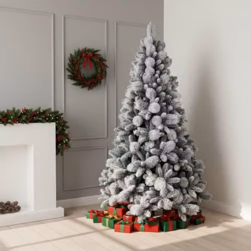 SHATCHI 6ft Frosted Snowy Boulder Helsinki Fir Artificial Christmas Tree in Green, H: 180 cm, W: 120 cm, D: 100 cm – 2