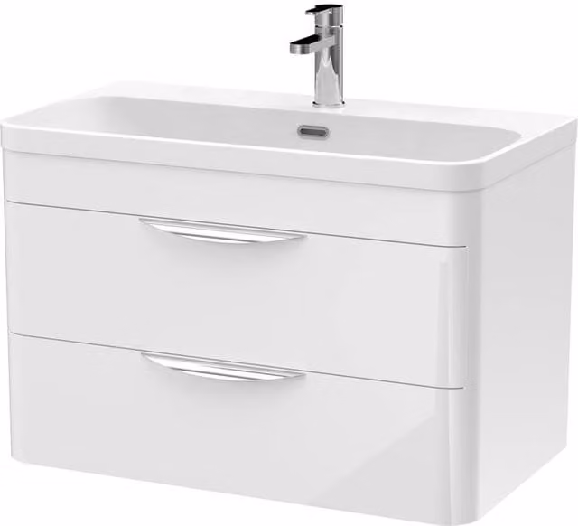 Balterley Wave 800mm Wall Hung 2 Drawer Unit and Thin-Edge Ceramic Basin in Gloss White