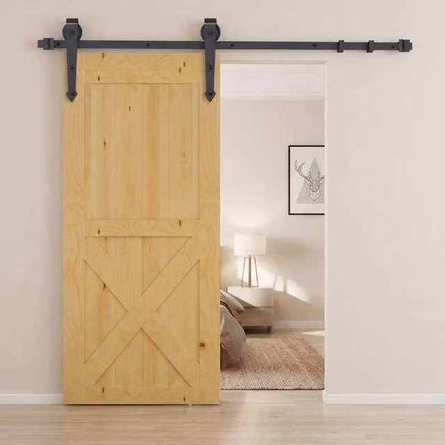 STILVORA Sliding Door Kit for Single Wooden Door in Brown Carbon Steel – 1