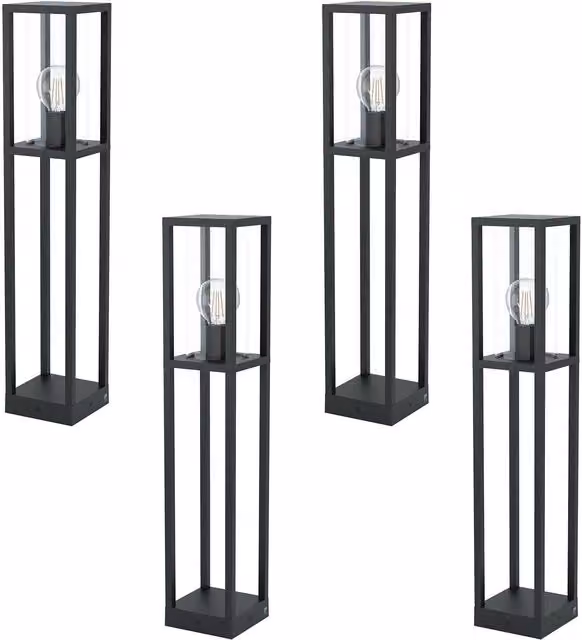 Loops 4 Pack Black Cast Aluminium IP44 Outdoor Bollard Garden Lights with E27 Socket – 1