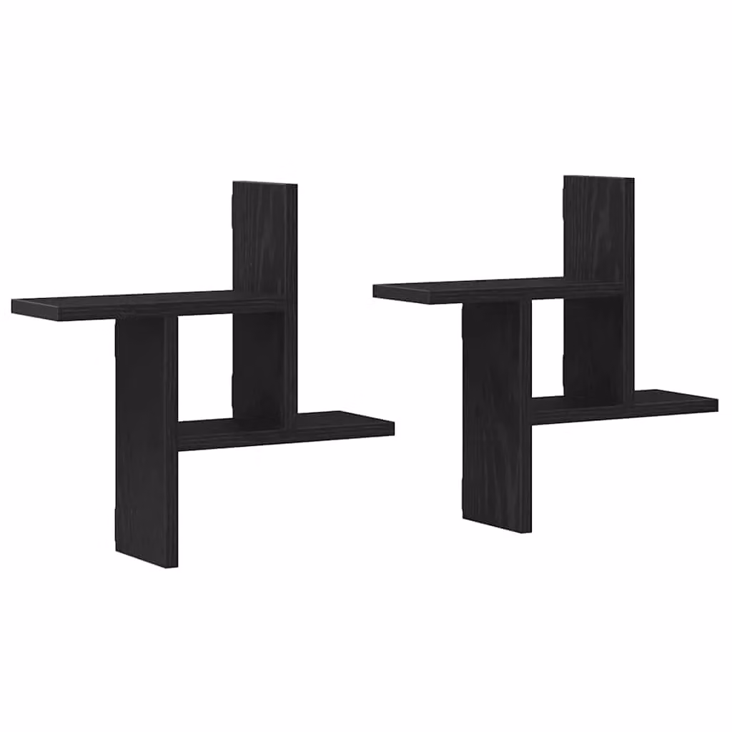 Berkfield Home Black Oak Wall Shelves, 2 Piece Set, W/D/H: 38 x 12 x 38 cm – 2