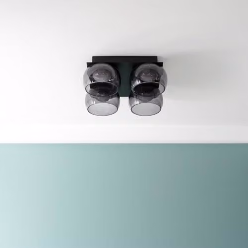 ValueLights Alissa Square Integrated LED Flush Ceiling Light in Black with Glass Shades, IP44 Rated for Bathroom and Hallway Use – 2