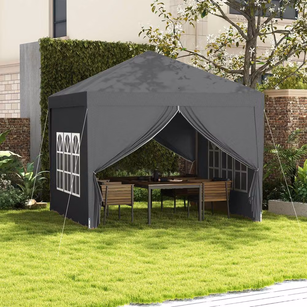 Outsunny Grey Pop Up Gazebo with Windows and Steel Frame, W/D/H: 300 x 300 x 258 cm – 3