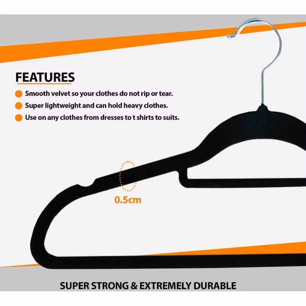 EONLION Non-Slip Flocked Velvet Clothes and Trouser Hangers with Bar, Black, Width: 100 cm – 4
