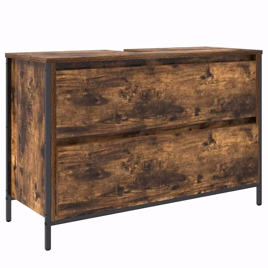 Berkfield Home Bathroom Basin Cabinet with Drawers in Smoked Oak Brown, W: 90 cm, D: 34.5 cm, H: 60 cm – 2