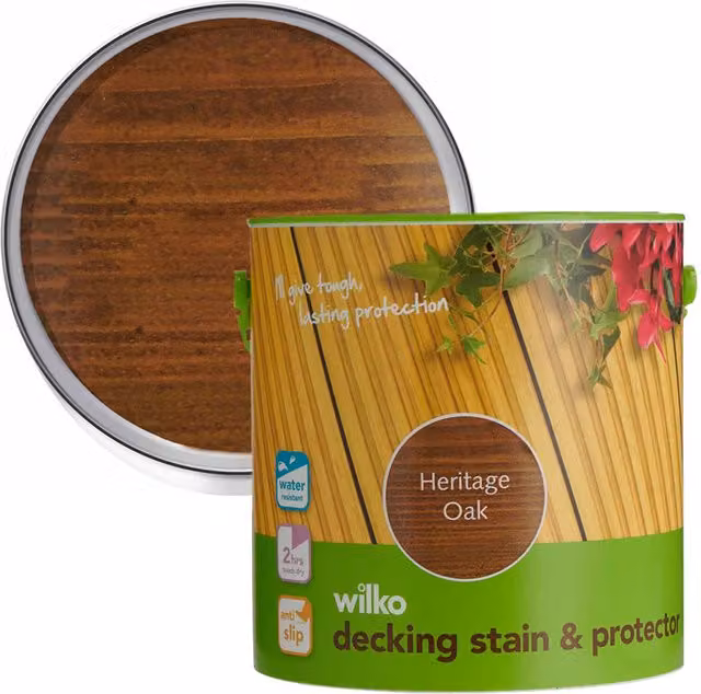 wilko Anti Slip Decking Stain and Protector, Heritage Oak, 2.5 l