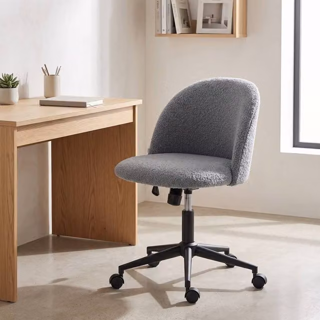ERGOVEXA Teddy Fleece Office Chair in Charcoal Grey with Swivel and Castors