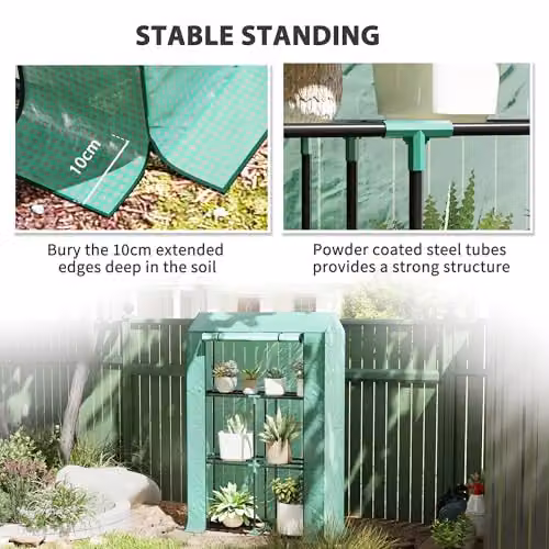 Outsunny 3 Tier Mini Greenhouse with PE Cover and Shelving, Green, W/D/H: 100 x 40 x 150 cm – 6
