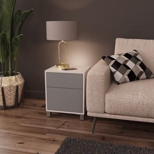 Frank Olsen Modern Smart Side Table with Phone Charging and Mood Lighting in White and Grey
