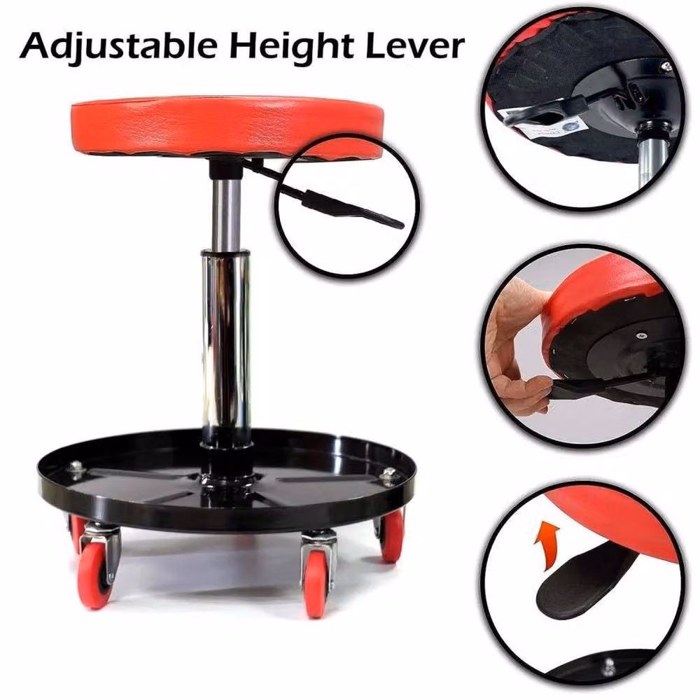 FLAVORA Mechanic Rolling Seat Stool with Swivel Wheels in Red and Black – 4