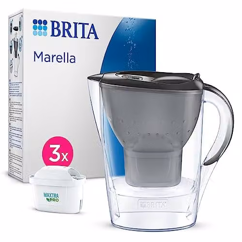 Brita Marella Water Filter Jug in Grey with 3x MAXTRA PRO Pure Performance Cartridges, 2.4 l