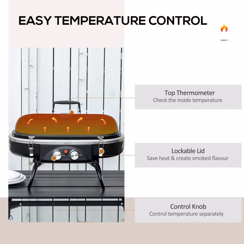 OUTSUNNY Foldable 2 Burner Gas BBQ Grill with Thermometer, Black, W/D/H: 66 x 37 x 34.5 cm – 3