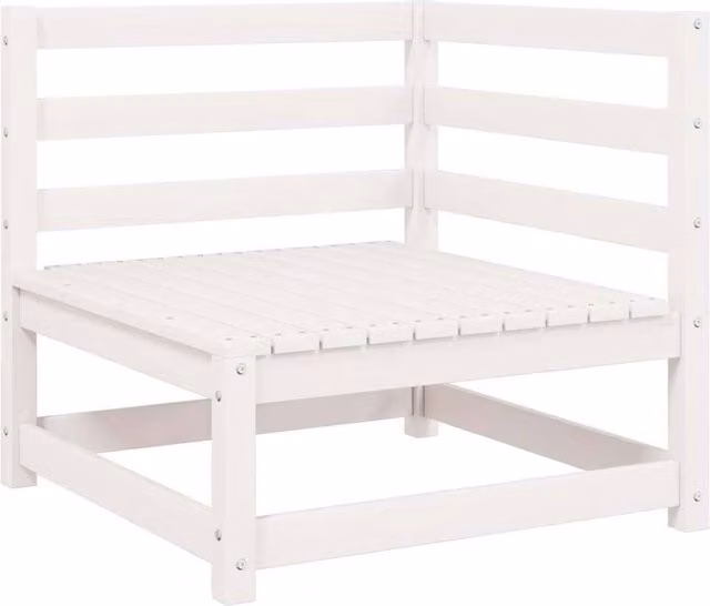 Berkfield Home L-Shape Garden Corner Sofa in White Solid Pine Wood with Fabric Cushions