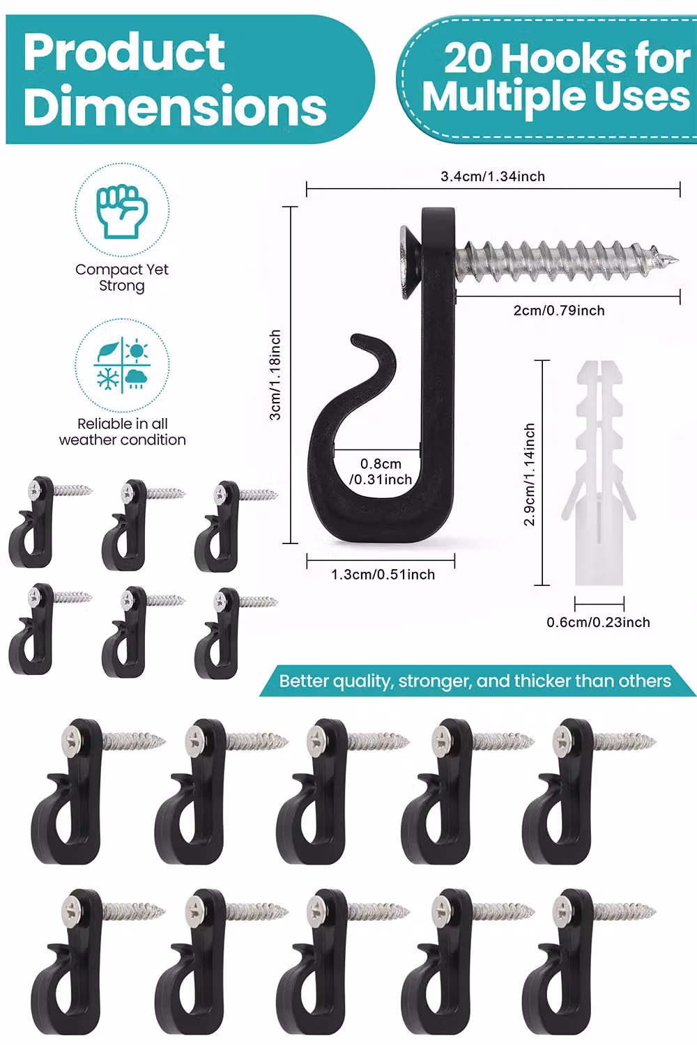 Neel Blue Heavy-Duty Q Hanger Screw-in Hooks with Safety Buckle, Black, 20 Pieces – 2