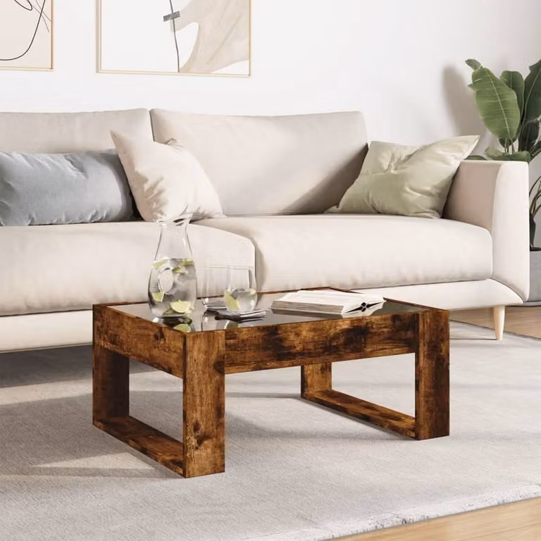 Berkfield Home Infinity LED Coffee Table in Smoked Oak Brown, W/D/H: 70 x 53 x 30 cm