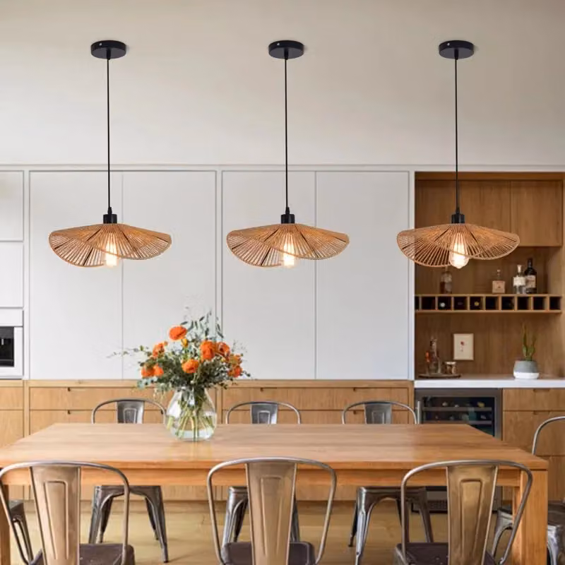 Garwarm Single Rattan Pendant Light in Black and Brown, Dimmable and Height Adjustable – 3
