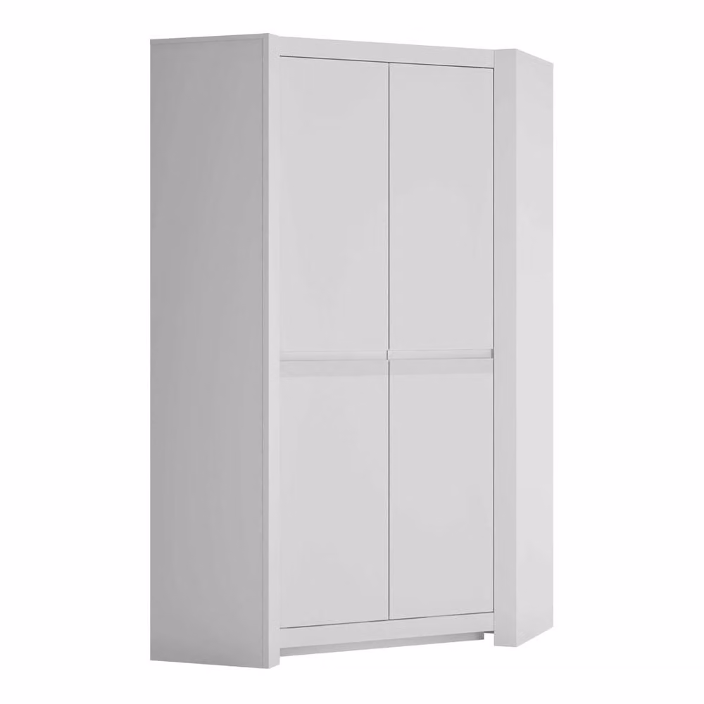 Wyld Haus Vienna 2 Door Corner Wardrobe in White Glossy Finish, H 198.5 cm x W 103.3 cm x D 66 cm – 2