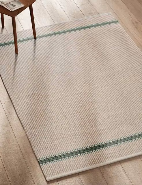 M&S Natural Mix Beige Striped Rectangular Polyester Rug