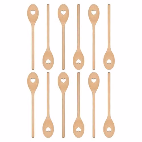 Argon Tableware Brown Wooden Heart Cooking Spoons, Pack of 12 – 1