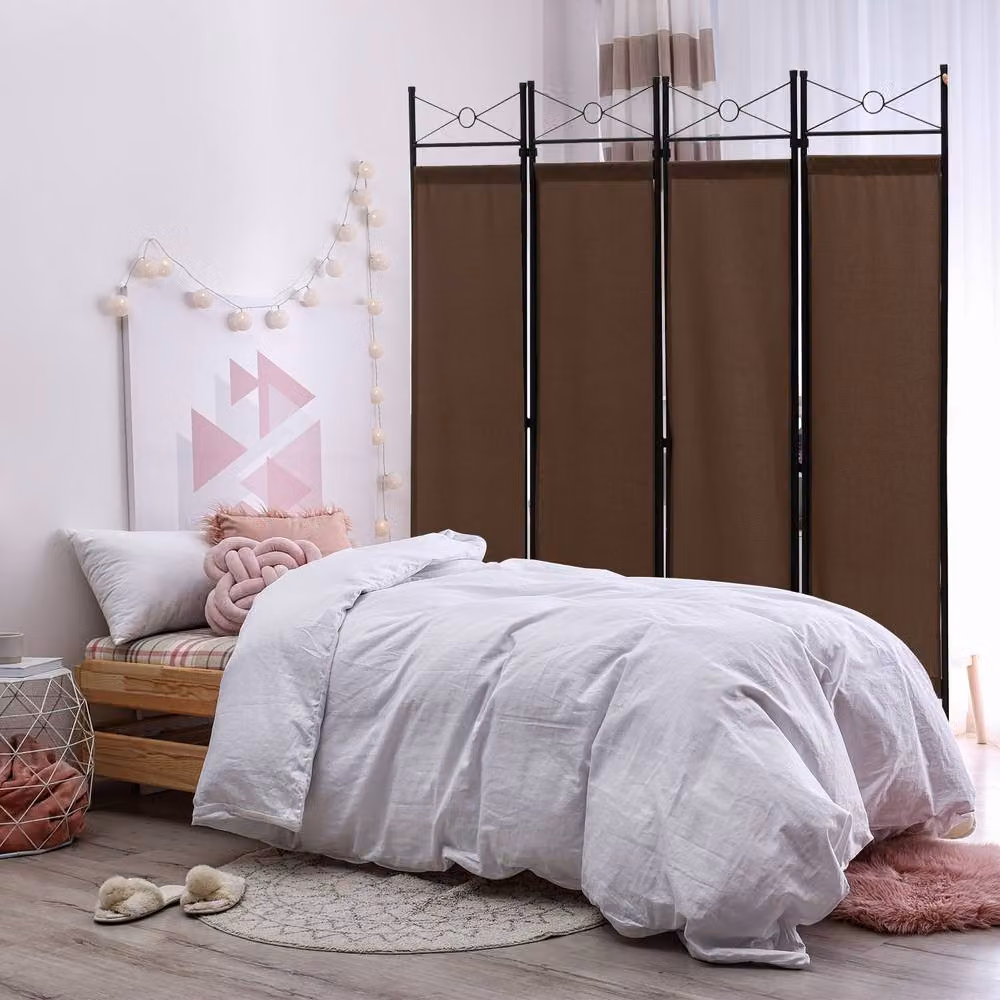 Costway 4 Panel Folding Room Divider Privacy Screen in Brown, Height: 182 cm – 4