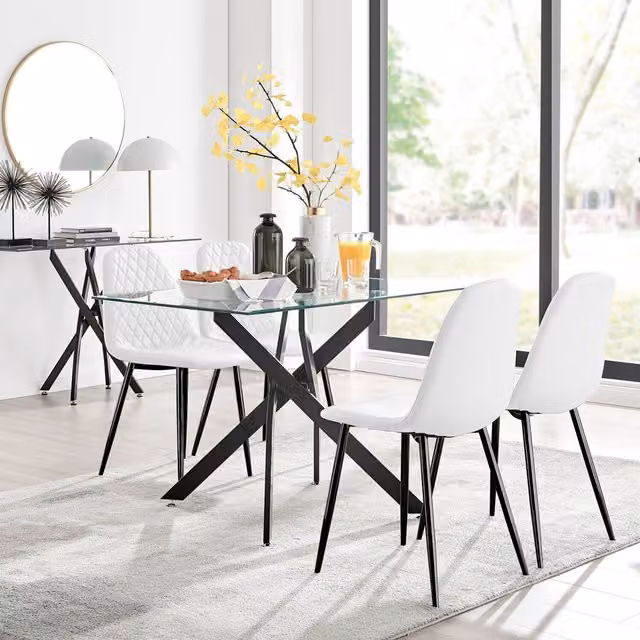 FurnitureboxUK Leonardo White Glass Dining Table and Four Corona Black Leg Chairs Set