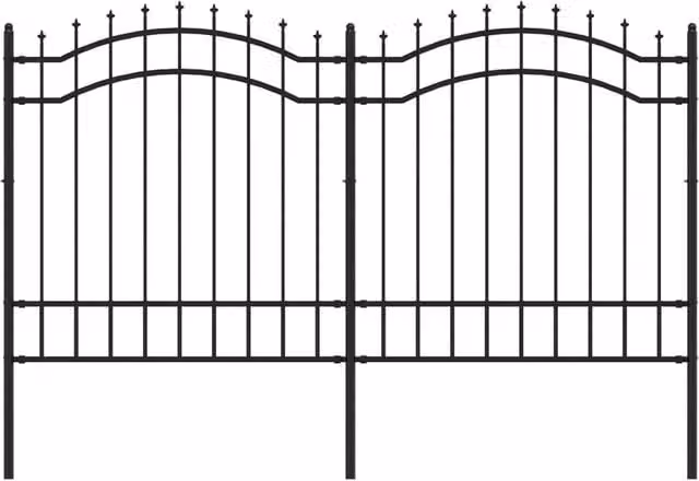 Berkfield Home Garden Fence with Spear Top in Black Powder-coated Steel, Height: 165 cm