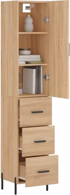 Berkfield Home Sonoma Oak Highboard in Beige and Brown, W/D/H: 34.5 x 34 x 180 cm – 1