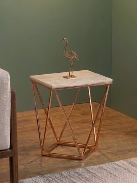 Orsina Modern Square End Table with White Marble Top and Gold Legs – 2