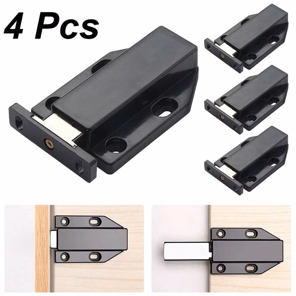 VOGREX 4-Piece Heavy Duty Magnetic Push Open Cabinet Catches in Black Steel – 3