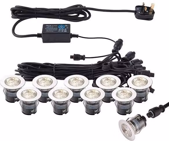 Netlighting Ikonpro CCT LED 10 Light Outdoor Recessed Ground Kit in Polished Stainless Steel with Clear Glass, IP67 Rated – 1